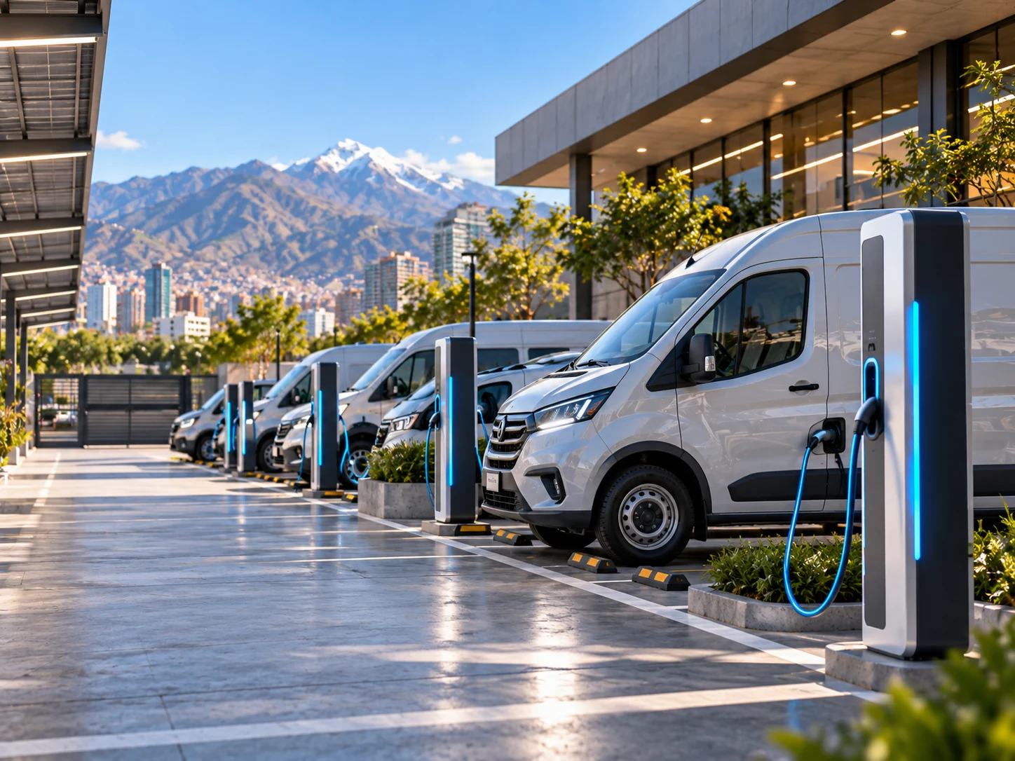Vehículos eléctricos de una flota cargando